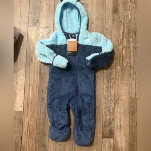 Cozy Blue and Light Blue Kids One Piece fleece teddy bear the north face